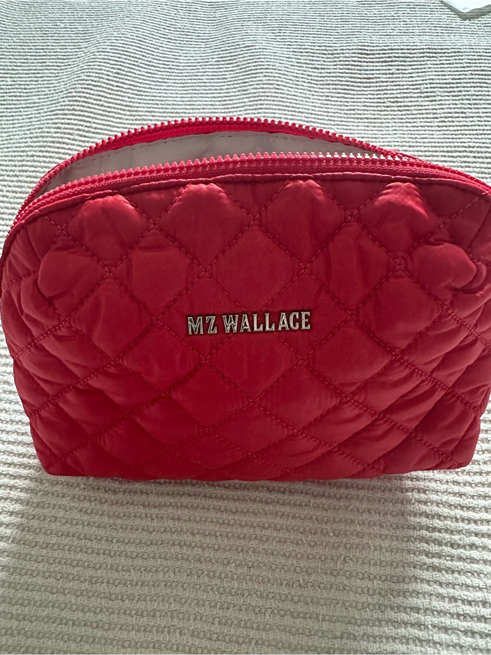 MZ Wallace Red Quilted Zip Cosmetic Pouch New without tags